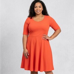 LuLaRoe Nicole Dress Large Coral Orange Fit & Flare Skater Scoop Neck Stretchy